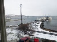 Баренцево море, Мишуково — пирс, вид на залив и грибы рядом