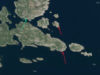 Карта-подсказка: красное — места ловли, зелёное — червя копать, жёлтое — изба