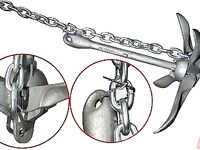 Крепление якоря на «мясорубке»: цепь из строймага, хомуты сверху, карабин снизу