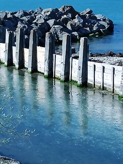 Подводный канал к солницам: вода идёт к отстойникам, бычки держатся у струи