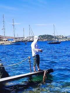 Бодрум, рядом с круизным портом: глубина, сарган мелькает, снасти целы — кот сыт