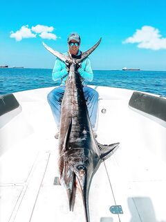 Голубой марлин 114 кг, рыбалка два часа и финиш